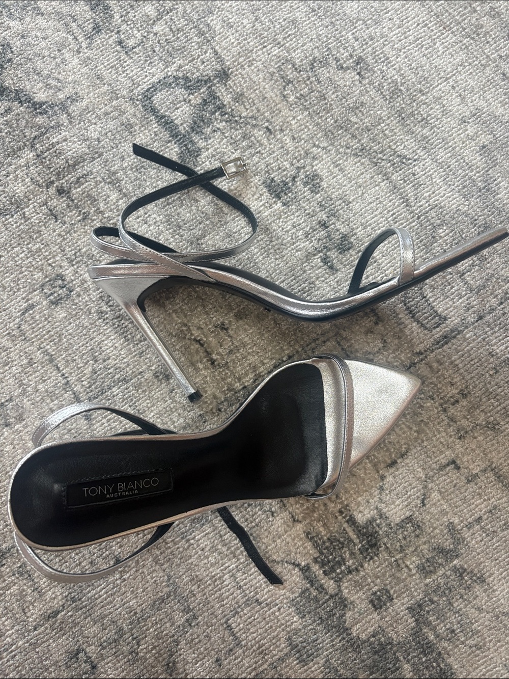 Tony Bianco Silver Metallic Ankle-Tie Stiletto Sandals